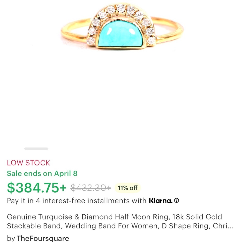 Arizona sleeping Beauty Turquoise and Diamond Half Moon Ring solid gold